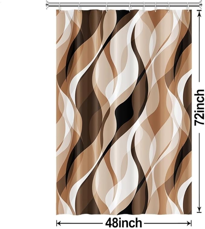 Brown Shower Curtain, Modern Abstract Grey and Brown Striped Shower Curtain Set for Bathroom Waterproof Tan Shower Curtain with Hooks, 48x72 Inch