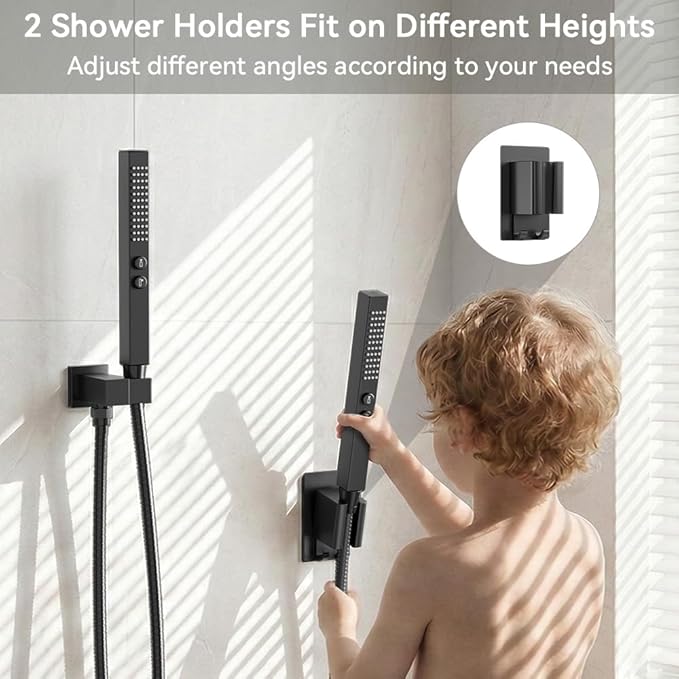 Shower Faucet Set Matte Black Shower System,STARBATH Push Button Diverter Shower Set with 2 in 1 Handheld,Can Use All at Once, 12 Inch Rainfall Shower and 6 Inch Wall Mount Shower Head