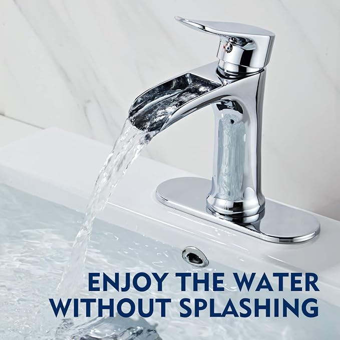 Chrome Bathroom Faucet Yundoom Waterfall Single Hole Single Handle Bathroom Sink Faucet with Pop Up Drain bath06