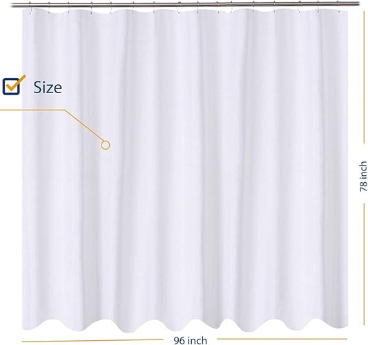 N&Y HOME Fabric Shower Curtain Liner 96 x 78 inch XL Size, Hotel Quality, Washable, Water Repellent, White Bathroom Curtains with Grommets, 96x78