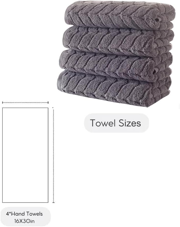 BAGNO MILANO Turkish Cotton Bath Towels, Hand Towels - Soft Plush Jacquard Collection Luxury Towels Set (Grey, Hand Towel Set of 4)