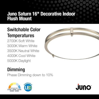 Juno Saturn Flush Mount Ceiling Light with Switchable Color Temperature (2700K-5000K), 16-Inch, Brushed Nickel