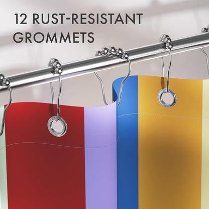 AmazerBath Colorful Vertical Stripes Shower Curtain, Cute Stripe Bathroom Shower Curtain Set with 12 Shower Curtain Hooks, Rustic Fabric Shower Curtain, 72x72 Inches