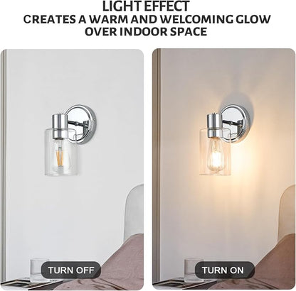 2 Light Bathroom Wall Sconce Light Fixtures with Clear Glass Bathroom Wall Lights Over Mirror Vanity Lights Chrome with E26 Base