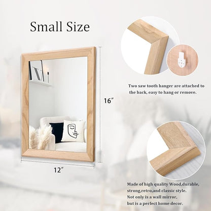 AAZZKANG Rustic Mirrors for Wall Rectangle Wood Frame Mirror Decorative for Farmhouse Bedroom Bathroom Living Room Small