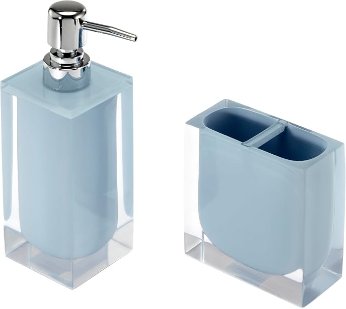 Izod - Accessory Set, Resin Toothbrush Holder & Soap Dispenser/Lotion Pump, Solid Home Decor, Dorm Room Essentials (Marina Collection, Blue)