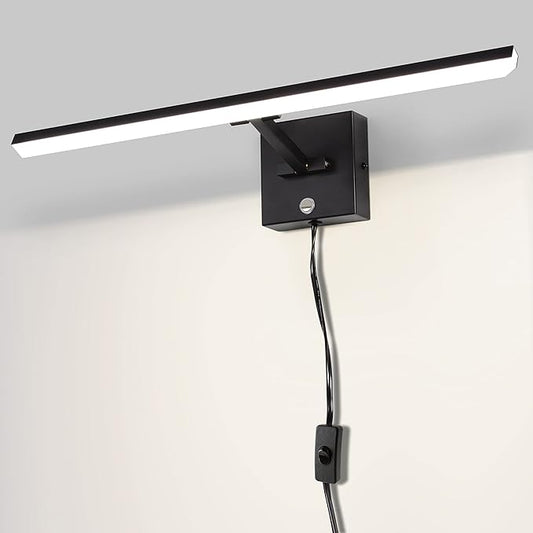 MantoLite Plug in Wall Sconces with Switch Dimmable 22inch LED Black Bathroom Wall Light Indoor Lightings Vanity Light with Ajustable Arm Bedside Reading Lamp, Pulg in Display Lamps 6000K 12W