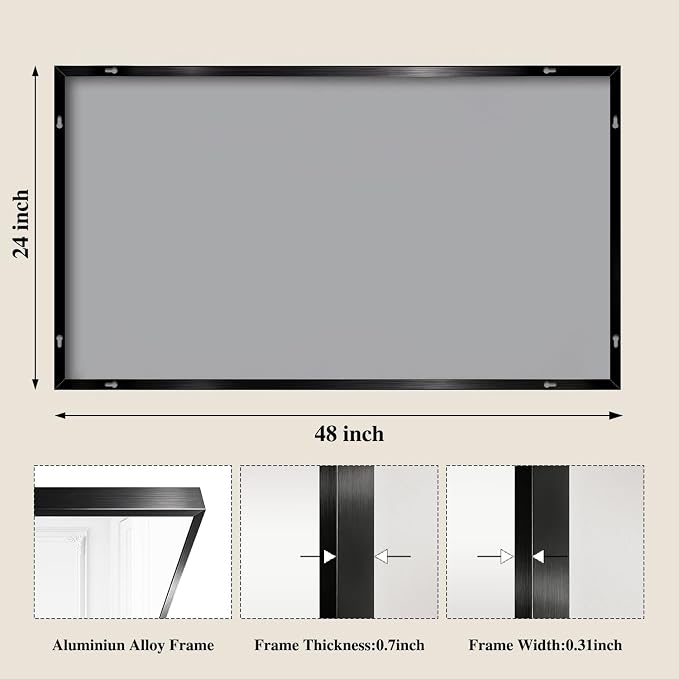Koonmi Black Rectangle Wall Mirror, 24x48 Inch Bathroom Mirror, Aluminum Frame Vanity Mirror for Entryway, Living Room, Bedroom Bathroom, Hangs Horizontally or Vertically