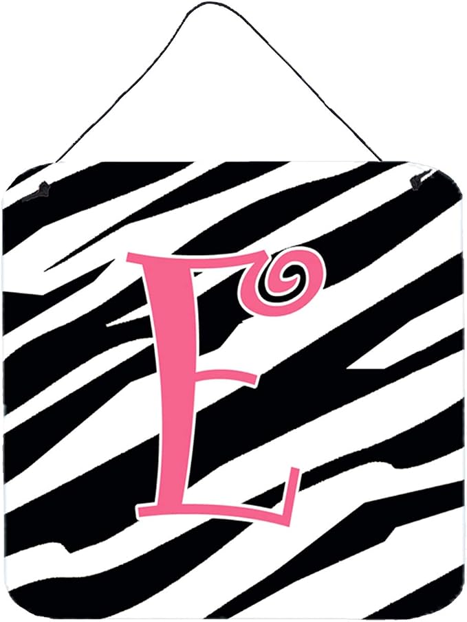 Caroline's Treasures CJ1037-EDS66 Letter E Initial Zebra Stripe and Pink Wall or Door Hanging Prints Aluminum Metal Sign Kitchen Wall Bar Bathroom Plaque Home Decor, 6x6, Multicolor