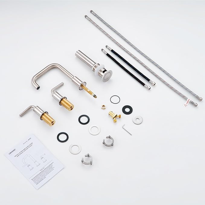 3 Hole Bathroom Faucet, Brushed Nickel Solid Brass Bath Faucet | 8 Inch Widespread Bathroom Sink Faucet, 2 Handle Faucet for Bathroom Sink with Drain Assembly Supply Line, BF503-BN