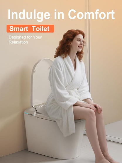 Smart Toilet with Bidet Bulit in - Auto Open/Close Lid, ADA Height Heated Seat, Dryer, Night Light, Dual Auto Flush, Foot Sensor Operation, Modern Elongated One-Piece Toilet for Bathrooms