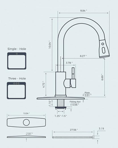 FORIOUS Kitchen Faucets with Pull Down Sprayer, High Arc Single Handle Classic Stainless Steel Sink Faucet 1 or 3 Hole, Suitable for Farmhouse Camper Laundry Rv Bar, Black Chrome
