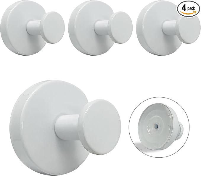 Suction Cup Hooks for Shower - 4 Pack, White - Stainless Steel, Strong Suction, No Drill, Removable Hanger, Tile Bathroom Kitchen Wall, Glass Door, Mirror Hook Hanging Robe, Towel Holder