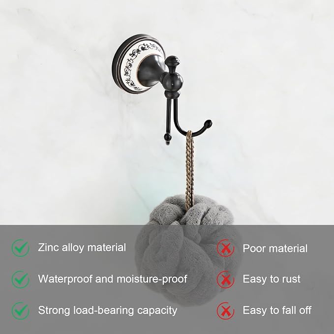 Double Wall Mounted Coat Hooks for Hanging Towels, Clothes & Robes | Metal Double Hooks, Antique Black Horn-Shaped Curved Towel Hooks YIGUANXIN
