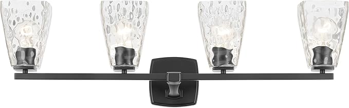 Kichler Marant 33.25" 4-Light Vanity Light with Clear Water Glass in Black, for Bathroom, Powder Room, Over a Mirror, (33.25" W x 9.5" H), 55217BKWTR