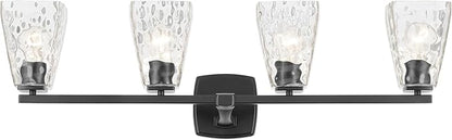 Kichler Marant 33.25" 4-Light Vanity Light with Clear Water Glass in Black, for Bathroom, Powder Room, Over a Mirror, (33.25" W x 9.5" H), 55217BKWTR