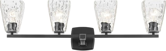 Kichler Marant 33.25" 4-Light Vanity Light with Clear Water Glass in Black, for Bathroom, Powder Room, Over a Mirror, (33.25" W x 9.5" H), 55217BKWTR