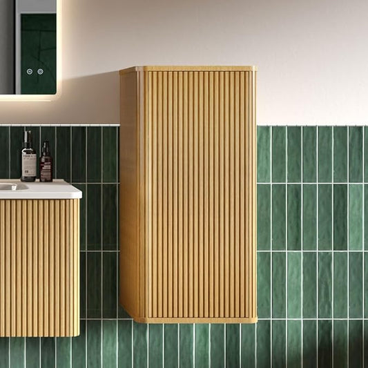 Floating Bathroom Side Cabinet, Wall Mounted Modern Cabinet, Large Storage for Small Space, Apartment, Hotel, Natural Oak - Camellia Collection