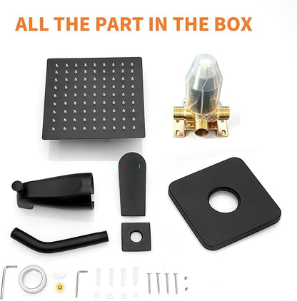 Tub Shower Faucet Set Valve Included with 8-Inch Rain Shower Head and Tub Spout Single-Handle Tub and Shower Trim Kit Matte Black