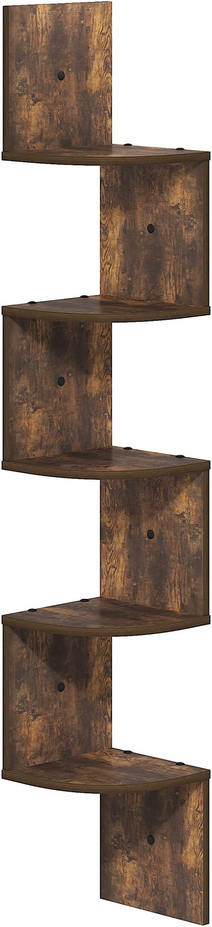 Furinno Rossi Floating Book Shelves for Wall, 5-Tier Zigzag Corner Shelf Wall Mounted, Radial Corner Floating Shelf, for Living Room, Bedroom, Bathroom, Home Office, Amber Pine