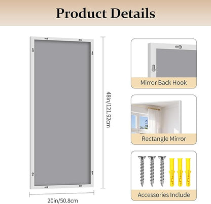 Silver Bathroom Mirror for Wall, 20x48 Inch Rectangle Mirror with Metal Frame, Modern Vanity Mirrors for Bathroom Living Room, Entryway Hangs Horizontal or Vertical