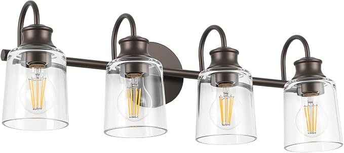 4 Lights Bathroom Light Fixture Oil Rubbed Bronze Vanity Lights | ETL Certificate, Easy to Install,Wall Mount Up or Down,Thickened Glass Lampshade,E26 Socket,Hardwired