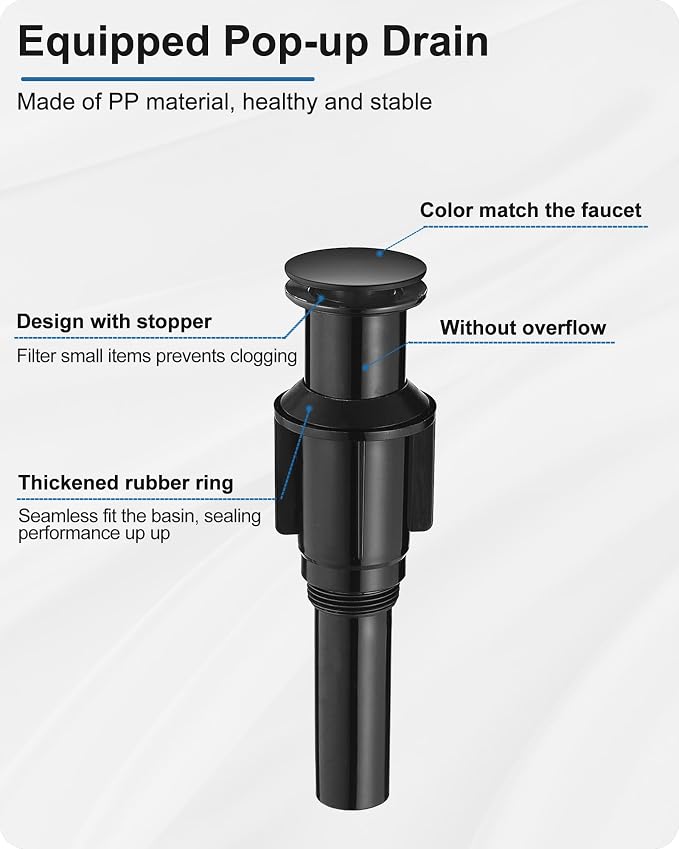 Waterfall Vessel Faucet, Tall Bathroom Faucet Black, Brass Vessel Sink Faucets Bathroom Sink Faucet One Hole Single Handle with Supply Hoses Pop-up Drain