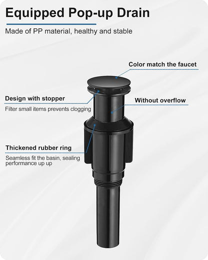Waterfall Vessel Faucet, Tall Bathroom Faucet Black, Brass Vessel Sink Faucets Bathroom Sink Faucet One Hole Single Handle with Supply Hoses Pop-up Drain