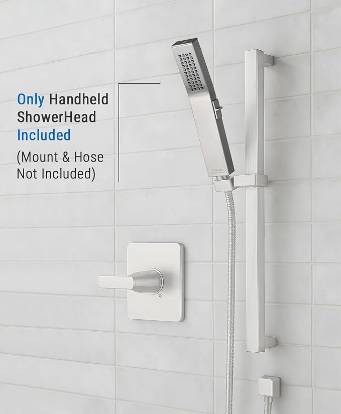 G-Promise Metal Square Handheld Head with Power Wash Mode(Brushed Nickel) | All Metal Construction, Powerful Wash Mode, Side Push Switch, Modern Look, Simple to Install