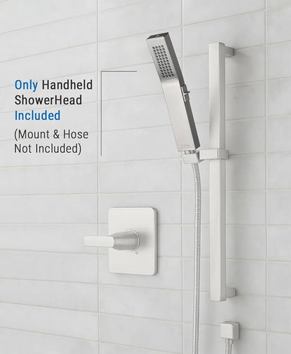 G-Promise Metal Square Handheld Head with Power Wash Mode(Brushed Nickel) | All Metal Construction, Powerful Wash Mode, Side Push Switch, Modern Look, Simple to Install