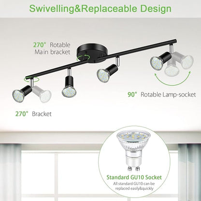 Unicozin LED 4 Light Track Lighting Kit, 24.8'' Black 4 Way Ceiling Spot Lighting, Flexibly Rotatable Head, Track Light Included 4 x LED GU10 Bulb (4W, Daylight White 5000K, 400LM)