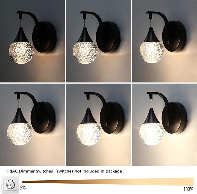 Modern Bubble Wall Light, 5W Led Wall Sconce Lamp for Bedroom Living Room Hallway, 3300k Warm White | Dimmable | Matte Black