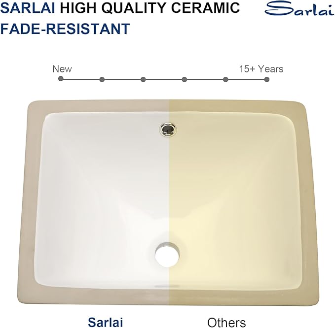 Sarlai Undermount Bathroom Sink Rectangular - 20 x 15 Inch Bathroom Sink Rectrangle Undermount Pure White Porcelain Ceramic Lavatory Vanity Vessel Sink