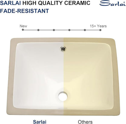 Sarlai Undermount Bathroom Sink Rectangular - 20 x 15 Inch Bathroom Sink Rectrangle Undermount Pure White Porcelain Ceramic Lavatory Vanity Vessel Sink