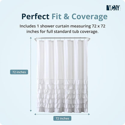 VCNY Home Ruffled Tier Fabric Shower Curtain, Melanie White - 72" x 72" | 100% Polyester | Long Lasting & Easy Clean | Sophisticated Design | Pair with Shower Curtain Liner & Hooks (Not Included)