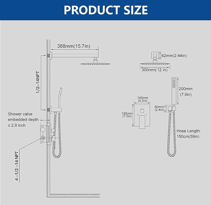 Polished Chrome Shower System with 12-Inch Rain Showerhead and Handheld | Innovative air-injection technology for low pressure, high-flow rate up to 3.22 GPM ensuring powerful consistent stream