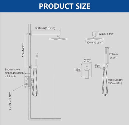 Brushed Nickel Shower System with 12-Inch Rain Showerhead and Handheld | Innovative air-injection technology for low pressure, high-flow rate up to 3.22 GPM ensuring powerful consistent stream