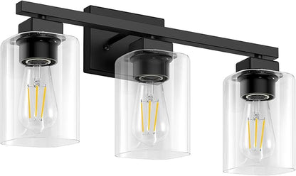 BesLowe 3-Light 19" Bathroom Light Fixture, Modern Black Vanity Light, Bathroom Lighting Fixtures Over Mirror, Matte Black Wall Sconce Lamp, Wall Lights for Living Room Bedroom Hallway
