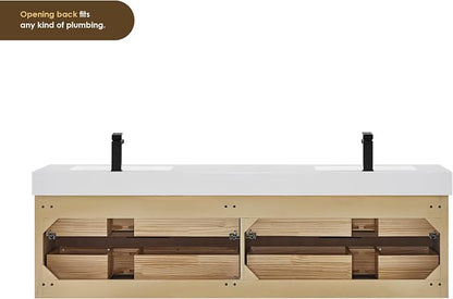 72 Inch Floating Sink Bathroom Vanity Wall Mount Double Vanities with Top | Pre-Assembled, Sturdy Solid Wood, Modern Vanity, Ceramic Sink, Large Storage Cabinet, Soft Closing Doors, Dovetail Drawers