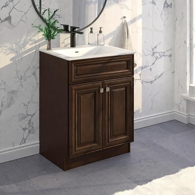 30" Maple Walnut Bathroom Vanity Base – Ready-to-Assemble Sink Cabinet, Freestanding Bathroom Vanity Base Only, No Top or Sink