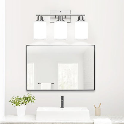 3-Light Bathroom Light Fixtures, Brushed Nickel Vanity Light with Milky White Shades, Bathroom Lighting Fixtures Over Mirror, Modern Bathroom Wall Lamp for Mirror Living Room Cabinet Bedroom