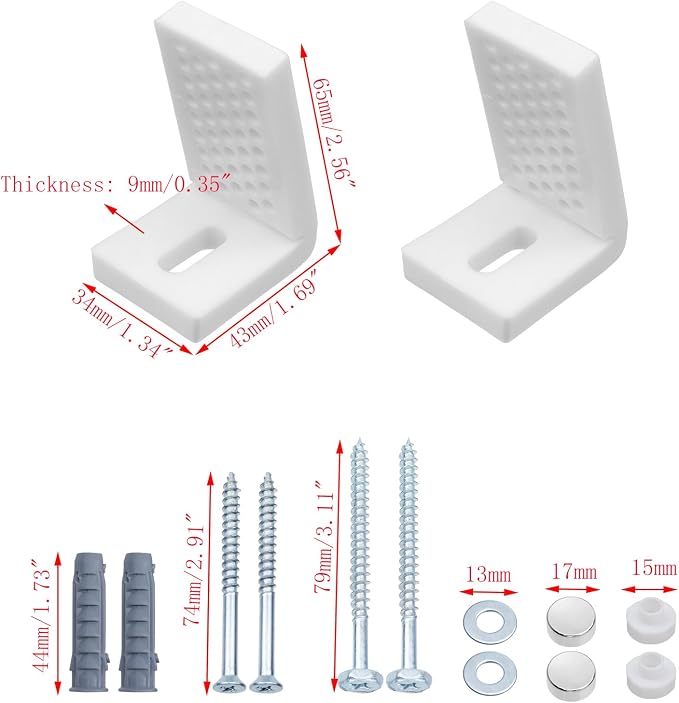 2 Set Toilet Seat Bolts, Large Size | Plastic L-Shaped Mounting Bracket with Screws, Toilet Seat Screws, Bathroom Replacement Parts Accessories