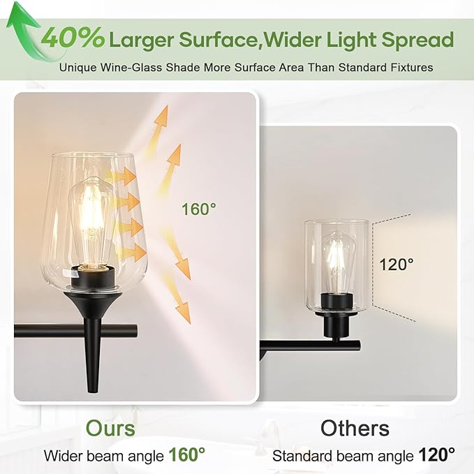 3-Light Bathroom Light Fixtures, Black Vanity Lights for Bathroom with Clear Glass, 19.5 Inch Bathroom Lighting Fixtures Over Mirror, Modern Wall lamp for Cabinet Hallway