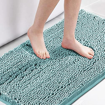 H.VERSAILTEX Microfiber Bath Rugs Chenille Floor Mat Ultra Soft Washable Bathroom Dry Fast Water Absorbent Bedroom Area Rugs, 24 x 42 - Inch, Aqua Haze