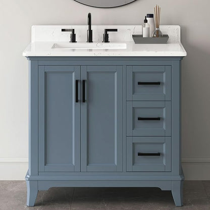 36 Inch Bathroom Vanity with Sink, Bathroom Storage Cabinet with Soft Closing Doors & Dovetail Drawers, Adjustable Feet, Solid Wood Frame, Steel Blue