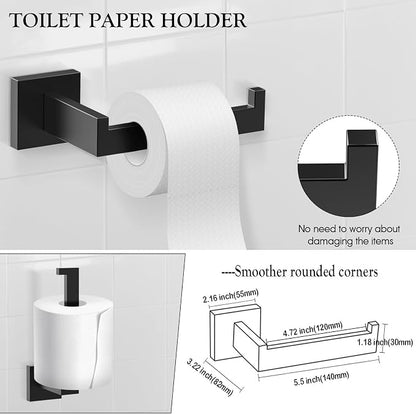 BOZWELL 5 Pieces Matte Black Bathroom Hardware Accessories Set Square Towel Racks for Bathroom 23.6 inch Stainless Steel Towel Bar Set Wall Mounted