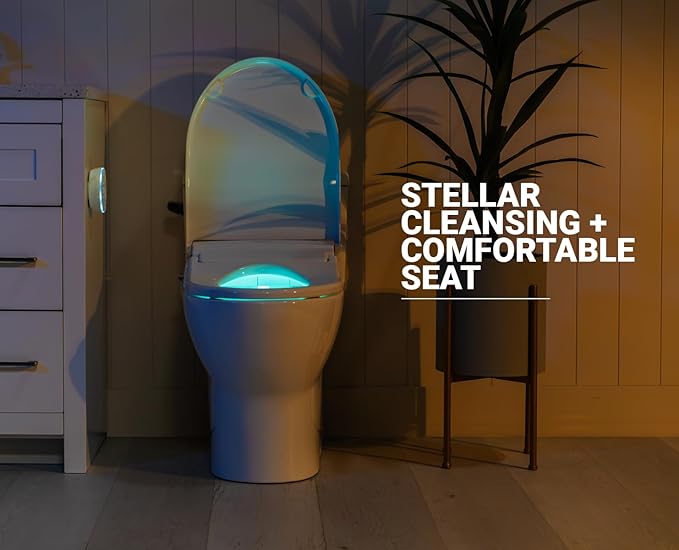 BidetKing Crown Round Bidet Toilet Seat, Endless Warm Water, Strong Spray, Backlit Remote, Multi-color LED, Ultra Slim, Stainless Steel Nozzle, Sittable Lid, 3 Year Warranty (Round)