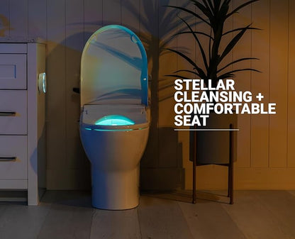 BidetKing Crown Round Bidet Toilet Seat, Endless Warm Water, Strong Spray, Backlit Remote, Multi-color LED, Ultra Slim, Stainless Steel Nozzle, Sittable Lid, 3 Year Warranty (Round)