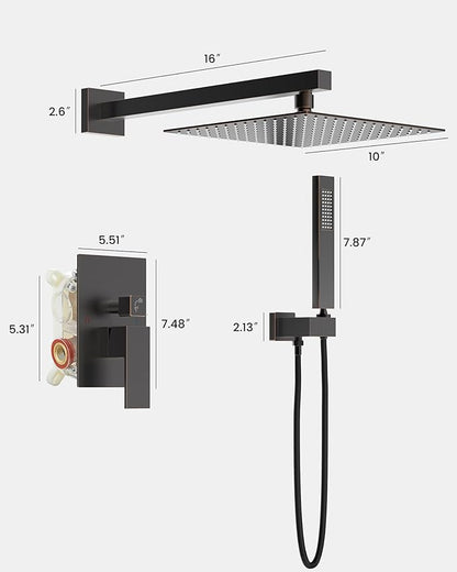 Homevacious Shower System Oil Rubbed Bronze Rainfall Shower Head Faucet And Handle Set 10 Inch with Handheld Spray Mixer Wall Mounted Bathroom Combo Set Rough-in Valve Body Trim Included
