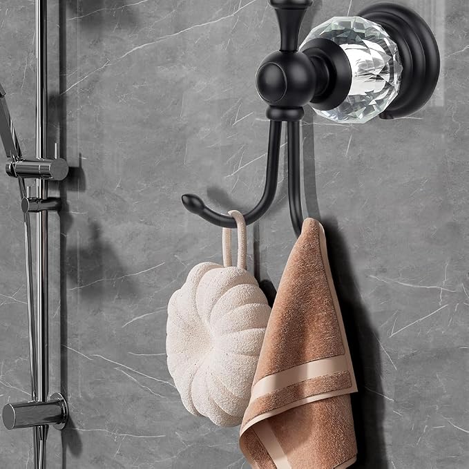 Luxury Crystal Black Robe Hook Bathroom Hangings Towel Rack Clothes Hook, Double Wall Mounted Towel Hook, Double Robe/Towel Hook